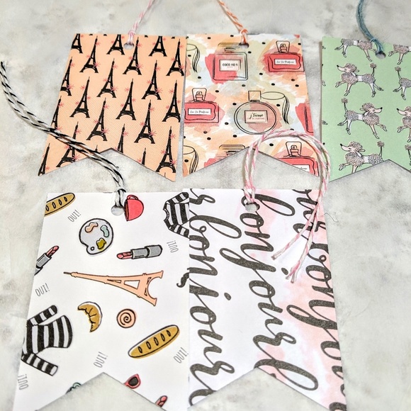 French Print Variety Gift Tags w/Ribbon Set of 15 - Picture 3 of 6